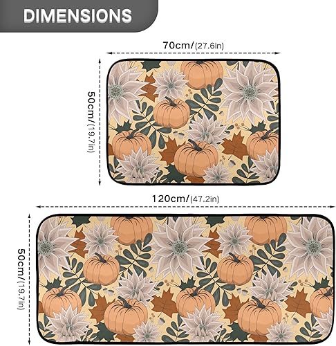 Miniatura 3 de Kitchen Mat 2PCSFloral Pumpkins Halloween Kitchen Rugs and Mats Non Skid Washable Anti Fatigue Mats for Kitchen Floor Autumn Maple Leaves Kitchen