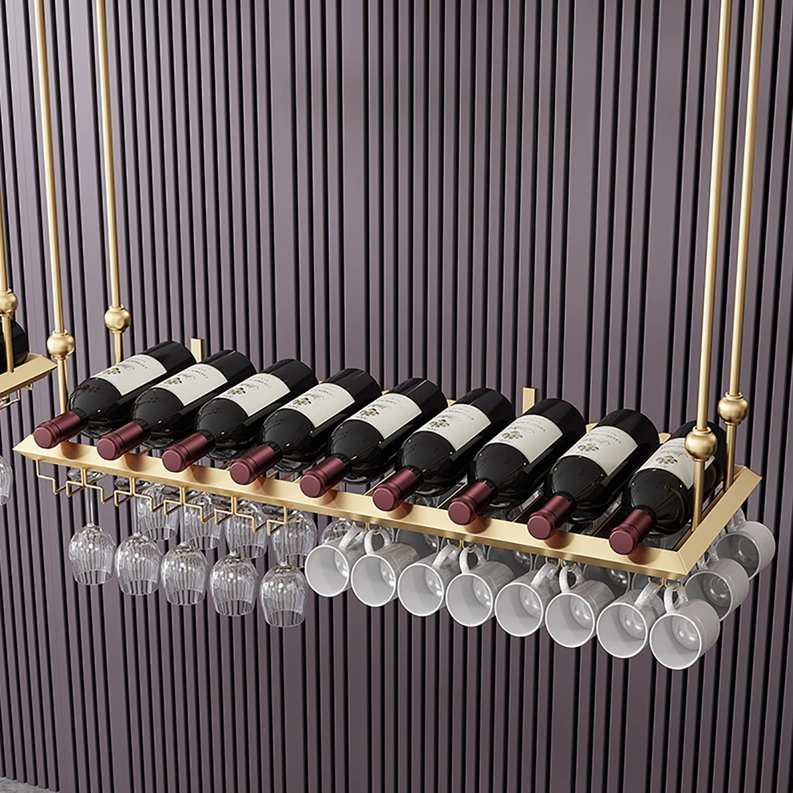 Étagère à bouteilles de vin en métal doré suspendue DASHADAO de 60 cm pour bar et maison