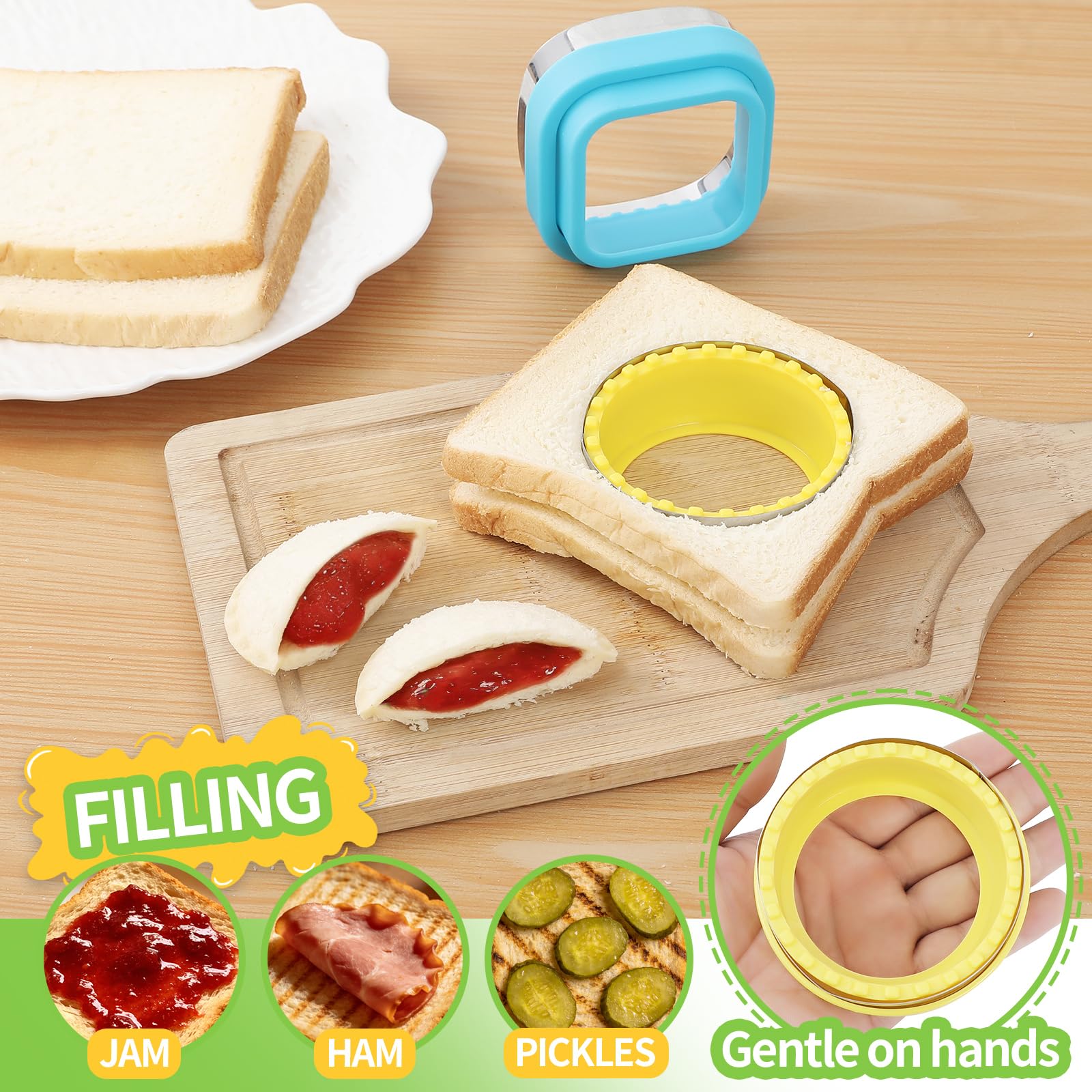 BakingWorld Foremka do wycinania kanapek i uszczelniacz, zestaw 4 pieczywo kanapki do naleśników DIY foremki do ciastek dla dzieci pudełko Bento, okrągłe serce gwiazda kwadratowe kształty kanapka forma do wyciskania