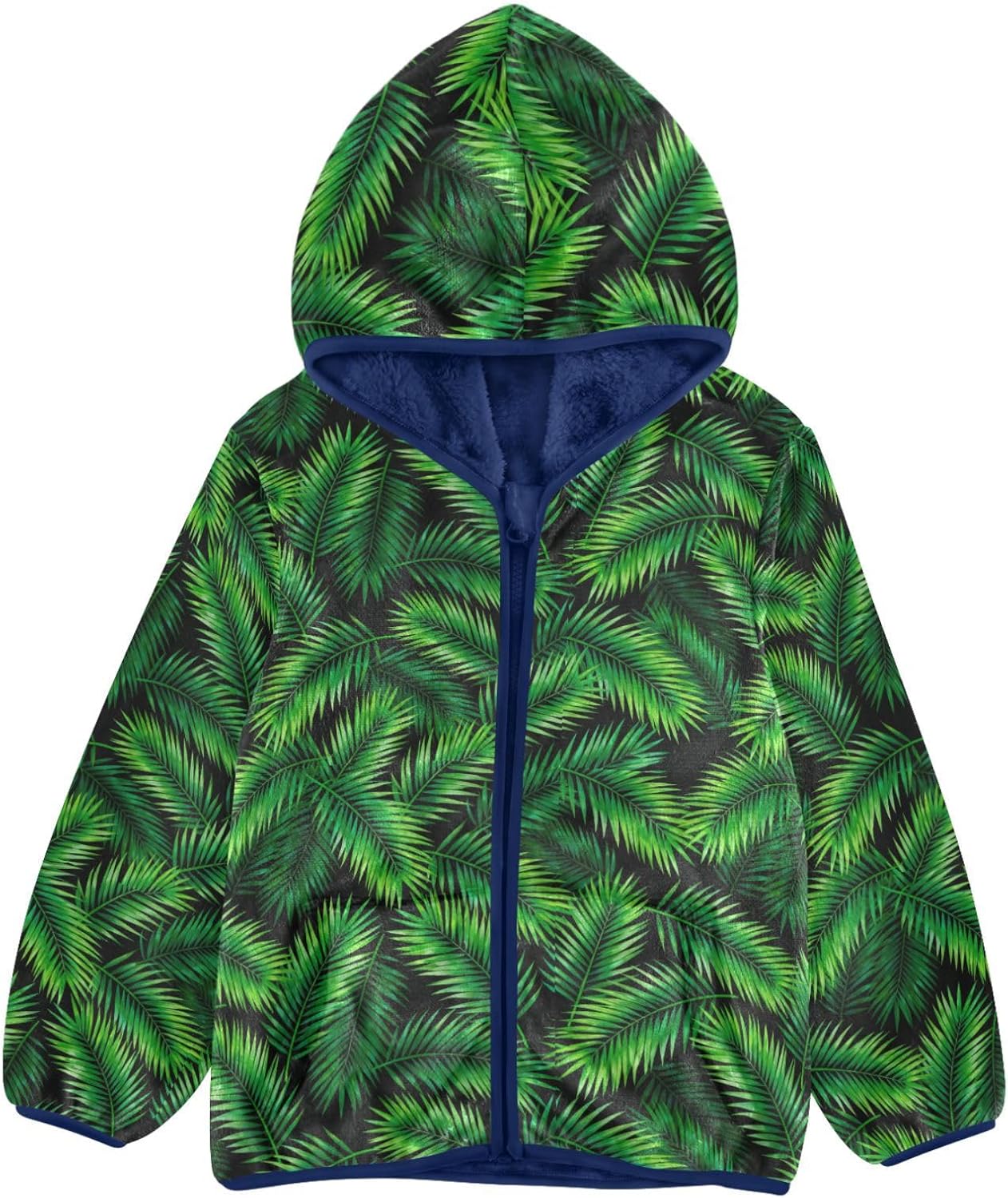 Palm Leaf Pattern Light Jackets Toddler Children Dress Coat Navy Blue Baby Hoodie for Boys