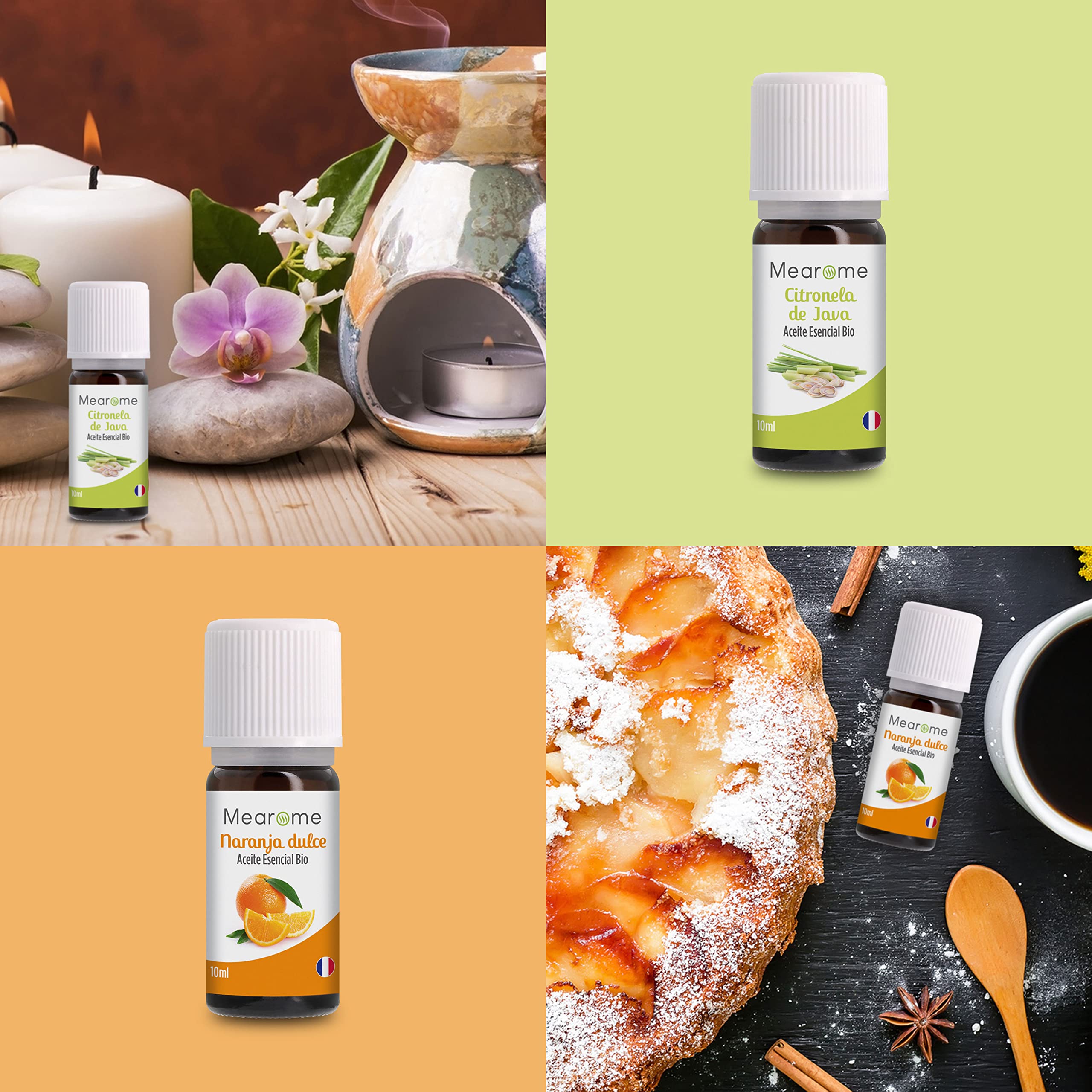 Set de Aceites Esenciales 100% Naturales Bio | Para Humificador Difusor, Aromaterapia | Menta, Eucalipto, Cedro de Atlas, Citronela, Naranja, Limón, Lavandín, Ravintsara | Mearome Fabricado en Francia