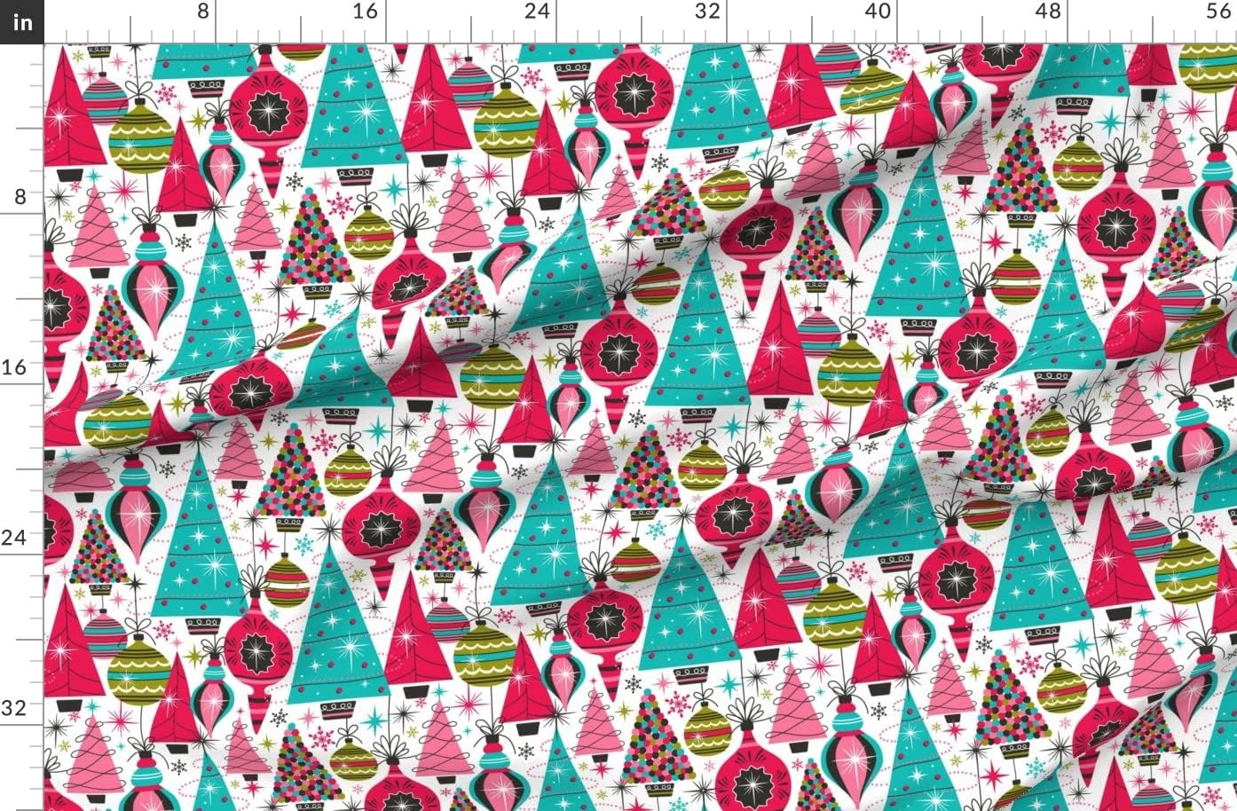 Spoonflower Fabric - Deck Maximalist Christmas Pink Aqua Green Vintage Retro Holiday Home Printed on Organic Cotton Sateen Fabric by The Yard - Sewing Quilting Apparel Home Decor