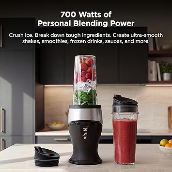 Ninja Fit Compact Personal Blender | For Smoothies, Shakes & Frozen Drinks | (2) 16-oz. To-Go Cups with Spout Lids | 700-Watt Countertop | Black | QB3001SS
