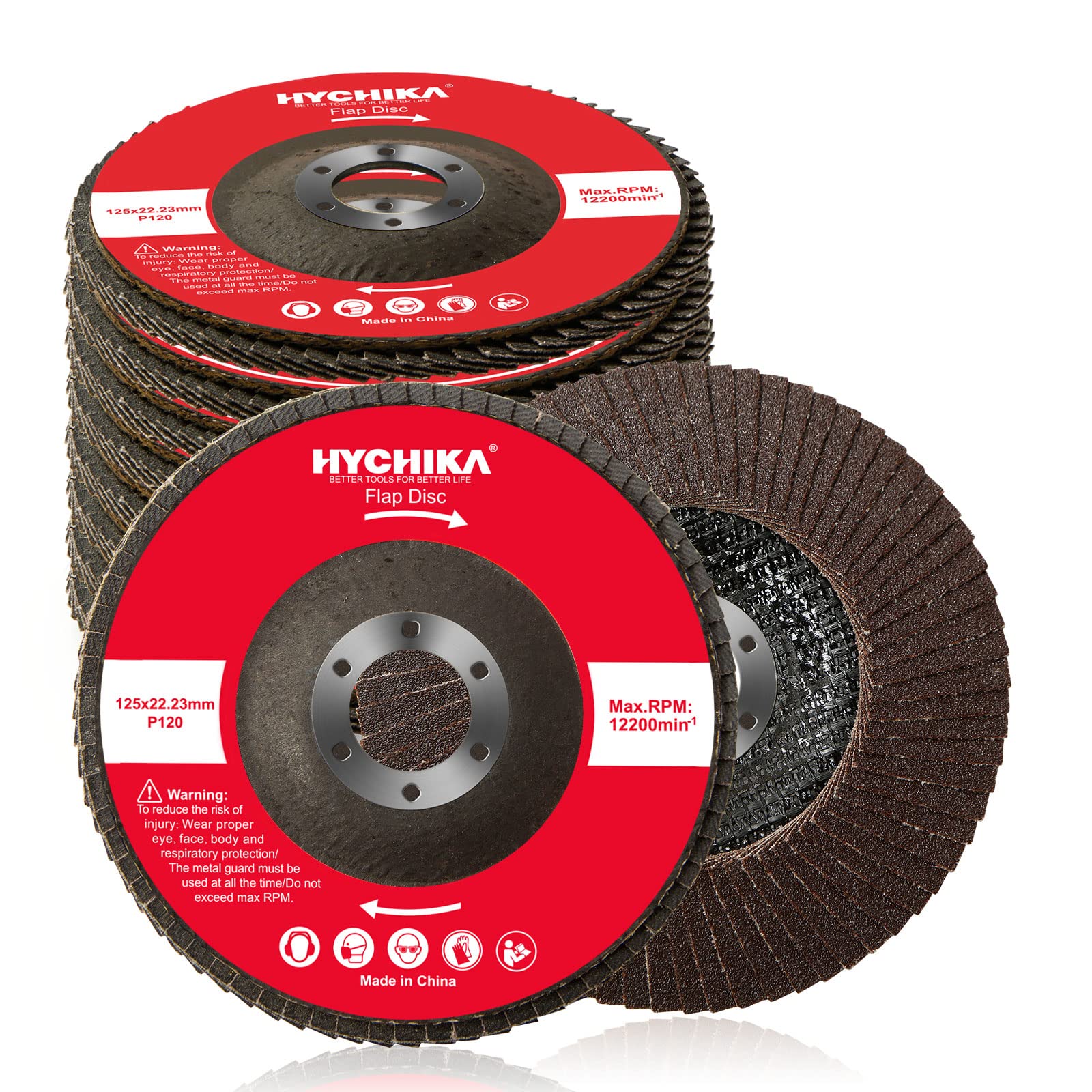 HYCHIKA Disco Lamellare 125mm, 10PC Dischi Lamellari Abrasivi Lamellari, Grana 120, Adatto per Acciaio Inossidabile Metallo e Legno per Smerigliatrice Angolare