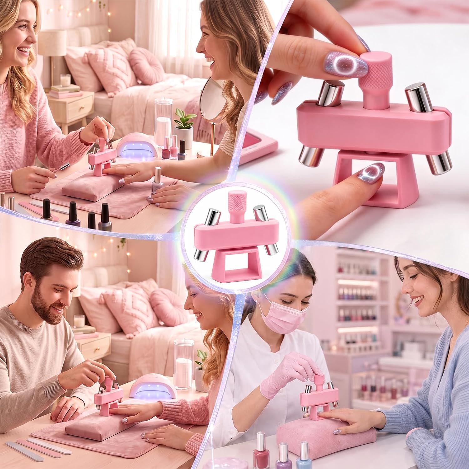 Automatic Cat Eye Magnet,360° Rotating Magnetic Nail Art Tool (PINK)