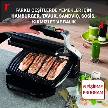Tefal OptiGrill+ 4 Portion Capacity 2000 Watt 6 Program BBQ Grill and Toaster - Inox