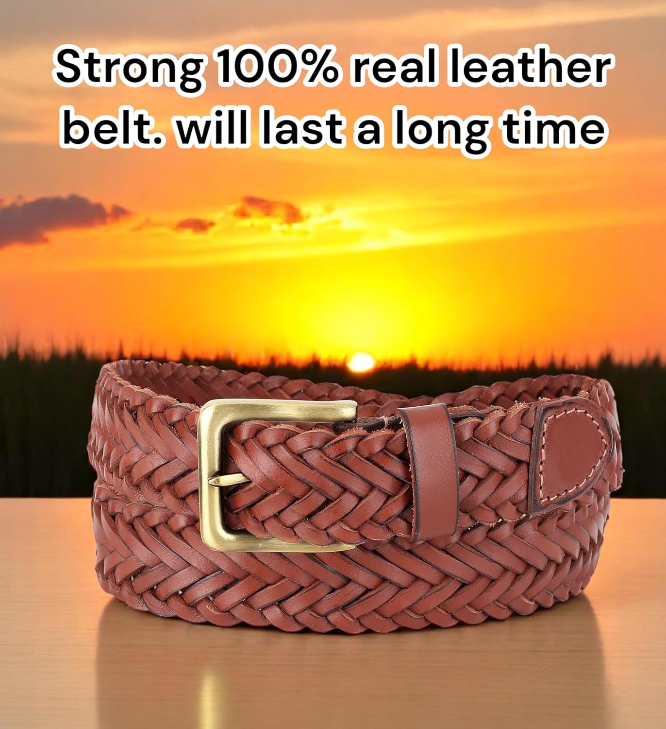 F&L CLASSIC Leather Braided Belts for Men - Mens Casual Woven Leather Belt for Dress Pants - Image 2