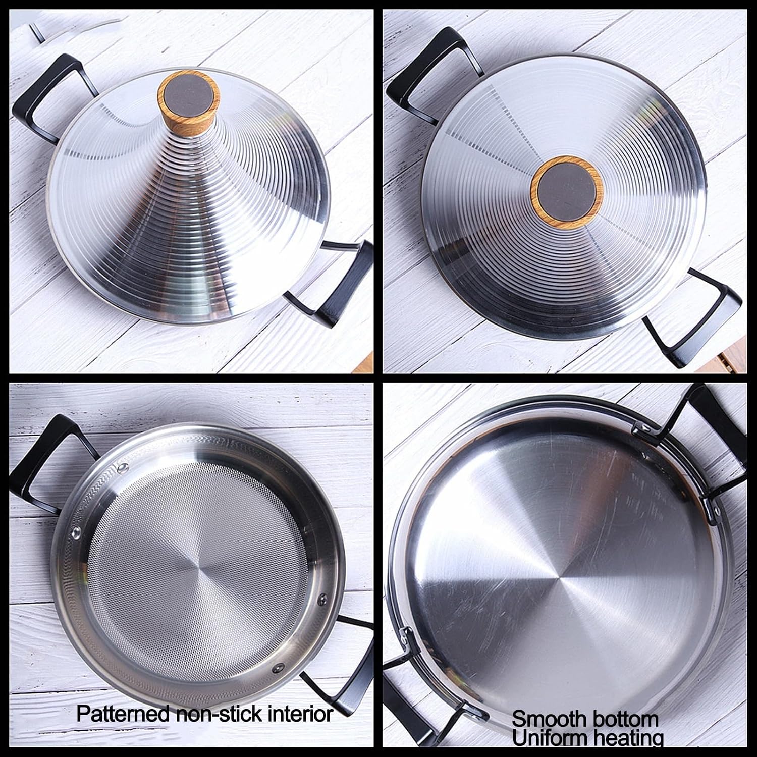 Stainless Steel Moroccan Tagine Cooking Pot with Handle and Cone-Shaped Lid Nonstick Cooking Tajine Pot Cooking Pot (Silver 28cm)
