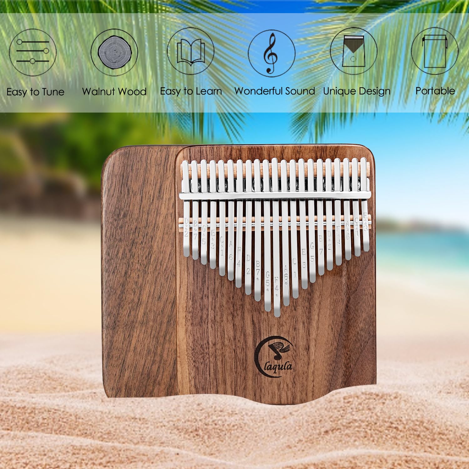Kalimba 21 Schlüssel Daumenklavier - Tragbares Massivholz Kalimba Walnuss Finger Piano Professionelles Musikinstrument Marimbas mit Lernanleitung, Tragetasche Geschenk für Kinder Erwachsene Anfänger