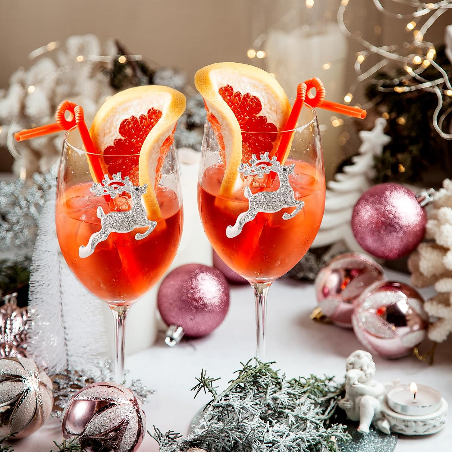 Vipush Wine Glasses Set of 2-19 Oz Drinking Cups with Reindeer Crystal Xmas Holiday Wineglass Gift Winter Glassware Diamond-encrusted Cups Christmas decoration for Valentines Gift