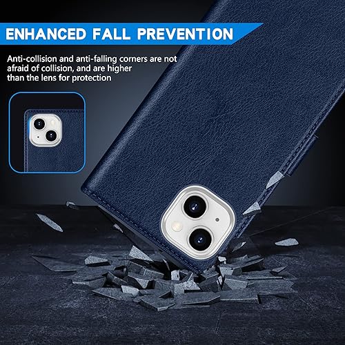 Miniatura 7 de ZZXX Funda tipo cartera para iPhone 15 con bloqueo RFID, ranura para tarjetas, función atril, cierre magnético, funda protectora de cuero para