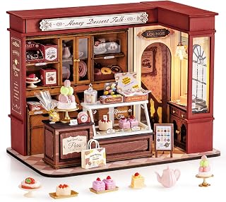 Rolife Dessert Shop DIY Kit de casa de muñecas en miniatura, regalo creativo para adultos | Pequeña casa francesa vintage a escala 1:18 con luz LED, kit de modelo de rompecabezas 3D de madera, juego de manualidades Diorama para exhibición de decoración del hogar