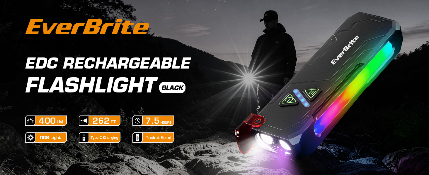 Amazon.com: EverBrite Flat Rechargeable EDC Flashlight with RGB/UV