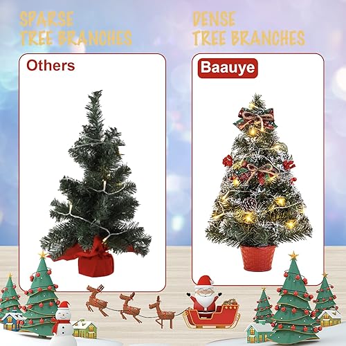 Miniatura 3 de Baauye Árbol de Navidad pequeño con luces mini árbol de Navidad con cadena de luces LED abeto verde y base de bolsa de tela para decoraciones de