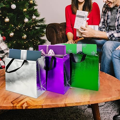 Miniatura 3 de BLEWINDZ 18 Bolsas de Regalo Grandes con Papel de Seda para Regalos - 13'' Bolsas de Regalo Reutilizables No Tejidas con Brillo Metálico - Bolsa de