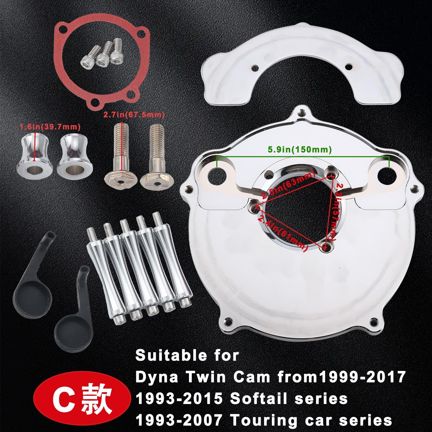 Harley Air Cleaner Davidson Filter for Intake Cleaners Harley Softail Touring Street Road King Glide Powersports Filters C-For Softail 93-15 Dyna Twin Cam 93-17 Touring 93-07Red