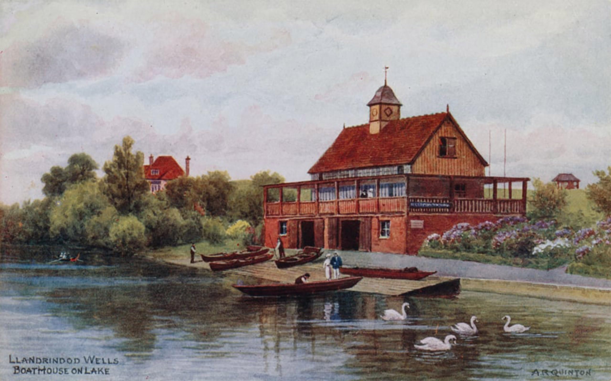 POSTERIIk Famous Modern Artwork Art Mural Llandrindod Wells Boat House on Lake by Alfred Robert Quinton Oil Paintings Pictures for Home Decor 60x90cm