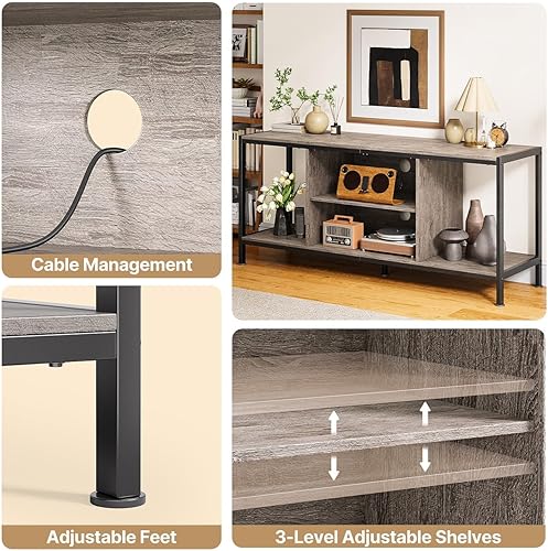 Miniatura 7 de Gizoon Soporte de TV para TV de hasta 65 pulgadas con estantes abiertos, centro de entretenimiento para juegos de 3 niveles para PS5, mesa consola