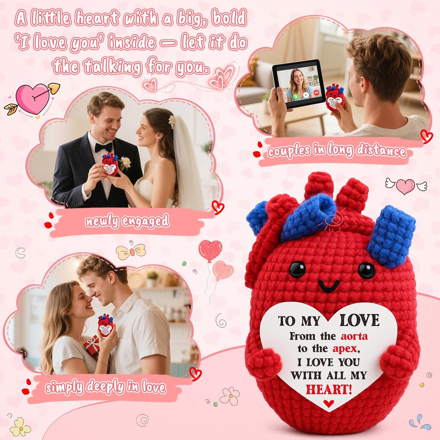 Mini Valentines Day Gifts for Him Her Couple Valentine’s Day To My Love Handmade Crochet Anatomical Heart Love Gift for Women Men Boyfriend Girlfriend Husband Wife Anniversary Valentines Birthday - Image 6