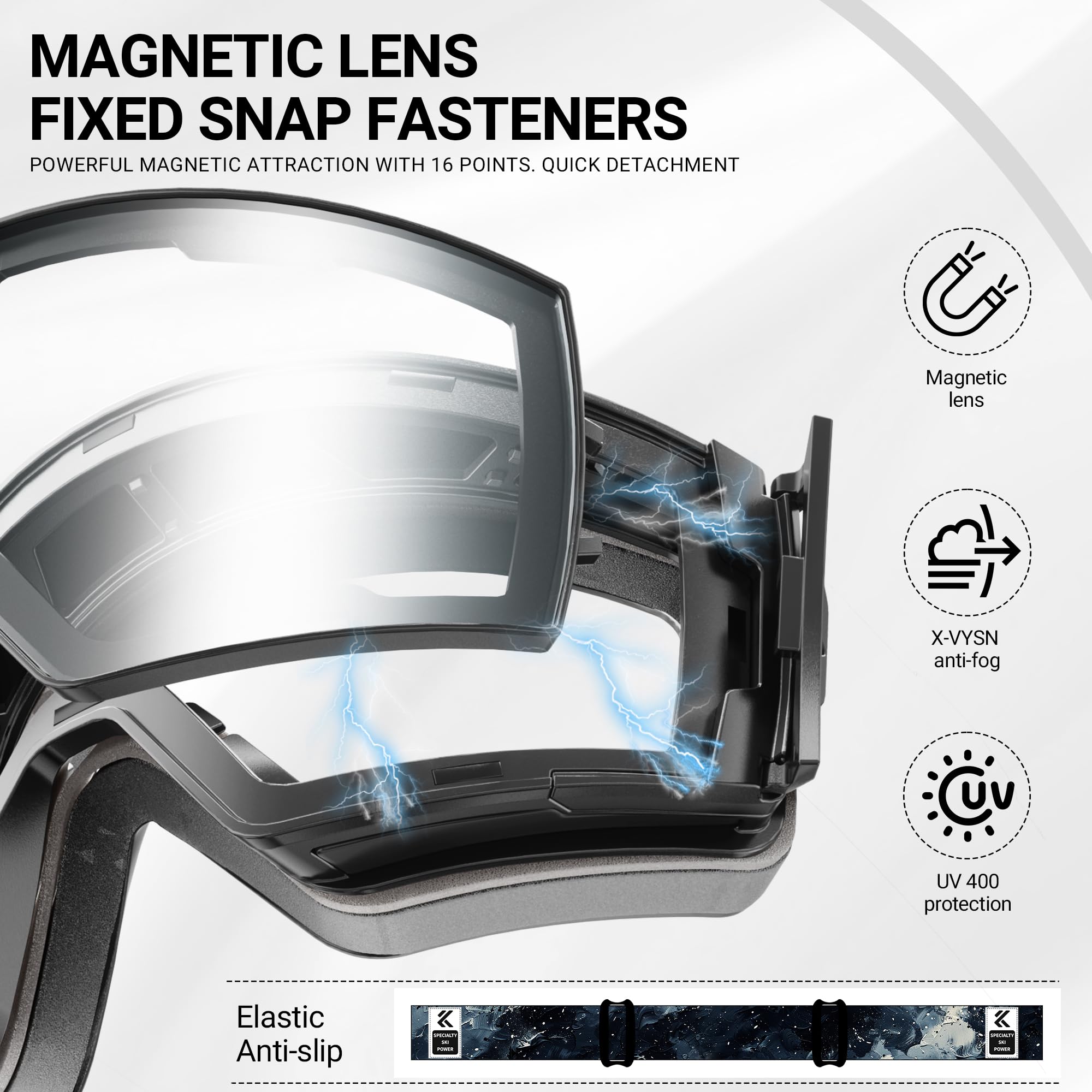 KAPVOE Maschera Sci con Lenti Fotocromatiche & Colorate - Antinebbia UV400 Lenti Magnetiche OTG - Unisex per Uomo Donna e Giovani K721