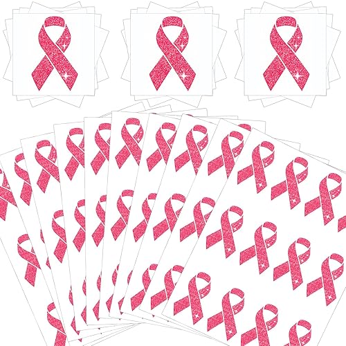 Maxcheck 1200 tatuajes temporales de cinta rosa para cáncer de mama con brillantina, tatuajes corporales temporales para decoración, suministros de