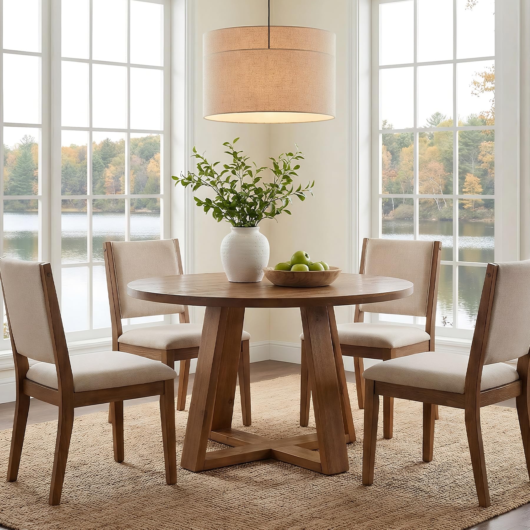 Runder Esstisch 120 cm Massivholz – Landhausstil Küchentisch für 4 Personen, rustikaler Holztisch mit stabilen A-Beinen & Warmer Eichenoptik für Esszimmer, Küche, Wohnzimmer