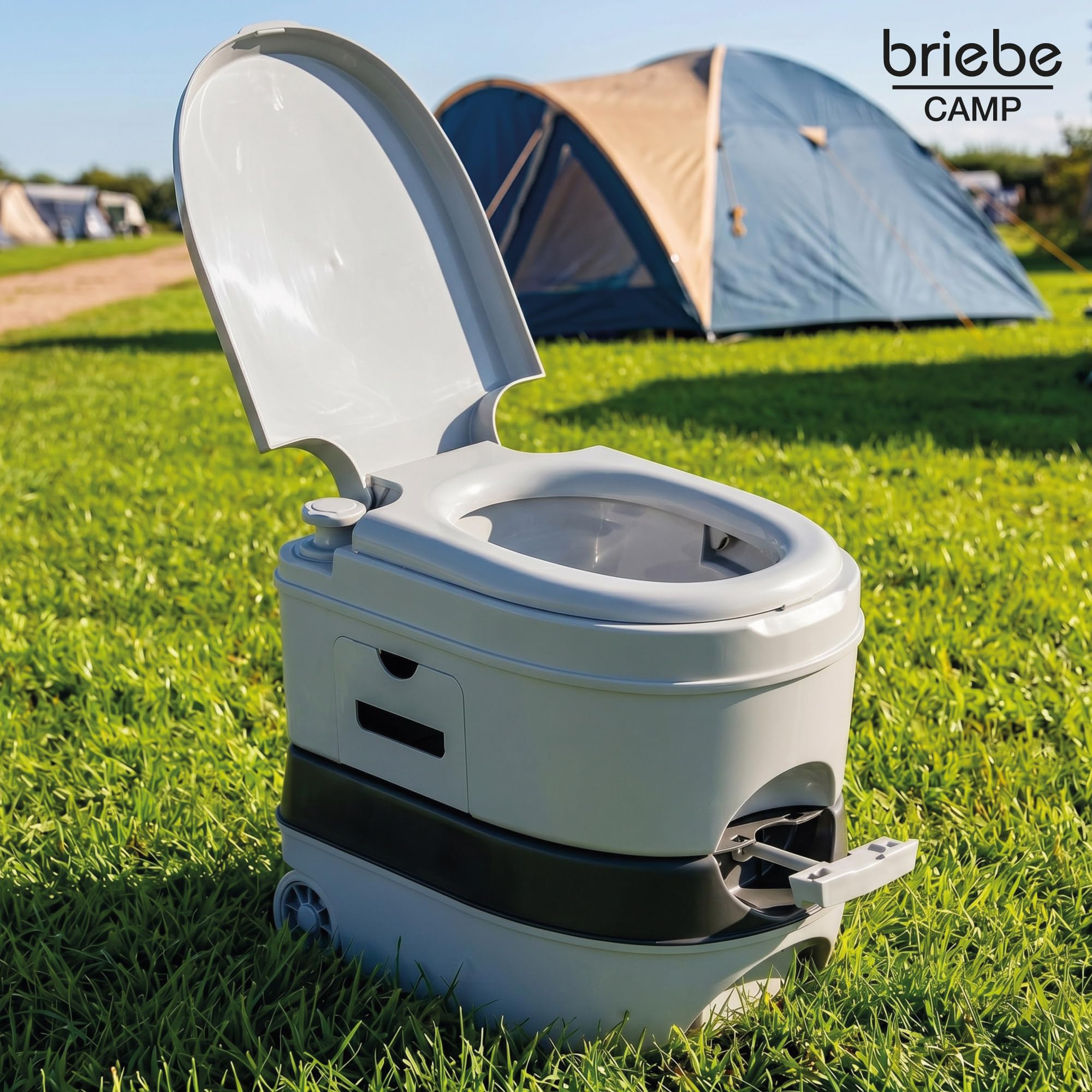 briebe Camp WC Inodoro Portátil Químico con Ruedas Adultos Potty 24L Camping, Camper, Auto Caravana, Water con Cisterna Descarga Agua 20L, Válvula Drenaje sin Fugas, Fácil Limpiar y Vaciar WC1196G