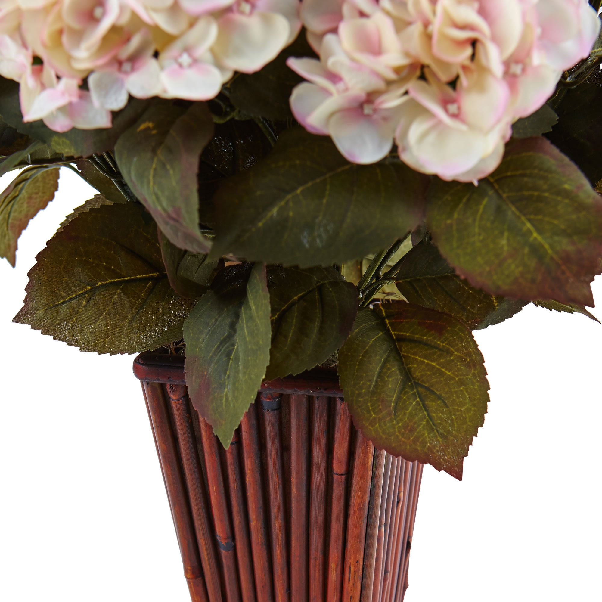Amazon.de: NearlyNatural Fast natrlich Hortensie Seide Arrangement in  Bambus bertopf, Creme pink