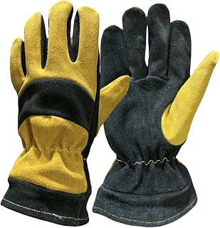 Firefighter Leather Structural Gloves Flame Resistance Fabric lining Heat Resistance for safety Protection (Gold, M)