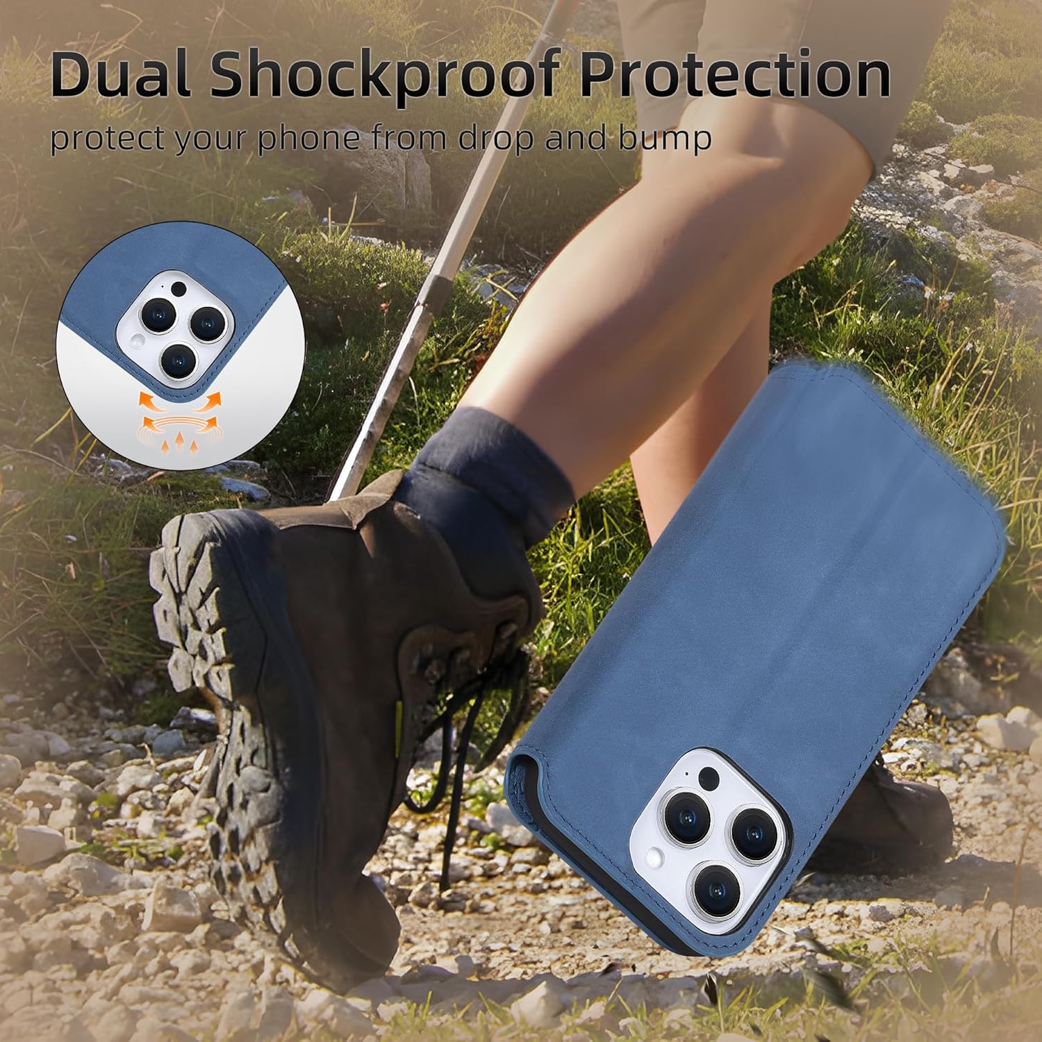 VISOUL Phone Case Wallet for iPhone 16 Pro Max 6.9", Genuine Leather Slim Folio Case with Card Holder Magnetic Soft TPU Flip Cover Compatible with iPhone 16 Pro Max (6.9 inch)-Blue