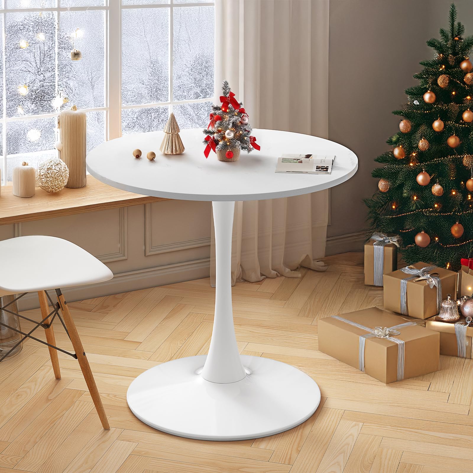 AmoUnico Small Round Dining Table,Modern Kitchen Table for 2-4 Person,Easy Assembly End Table, Leisure Coffee Table (White, 32 inch)