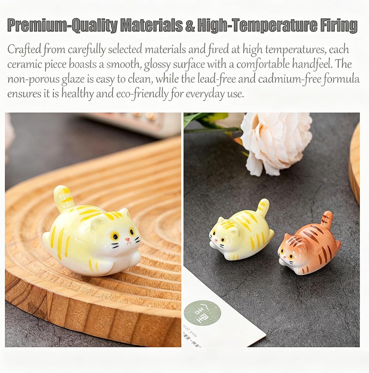 Cute Chubby Cat Ceramic Chopstick Rest Set of 5, Japanese Style Tableware Holder, Small Utensil Racks for Home Dining, Restaurant, Izakaya Bar & Cat Cafe Decor