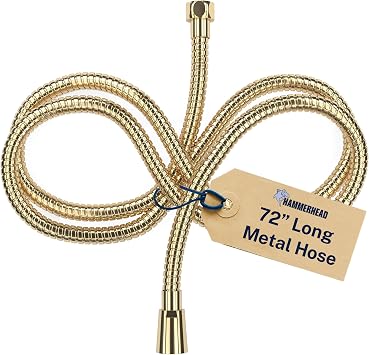 HammerHead Showers Solid Metal Shower Hose Attachment for Showerhead, Extra-Long 72-Inch Universal Replacement Hose for Hand held Shower, Polished Brass