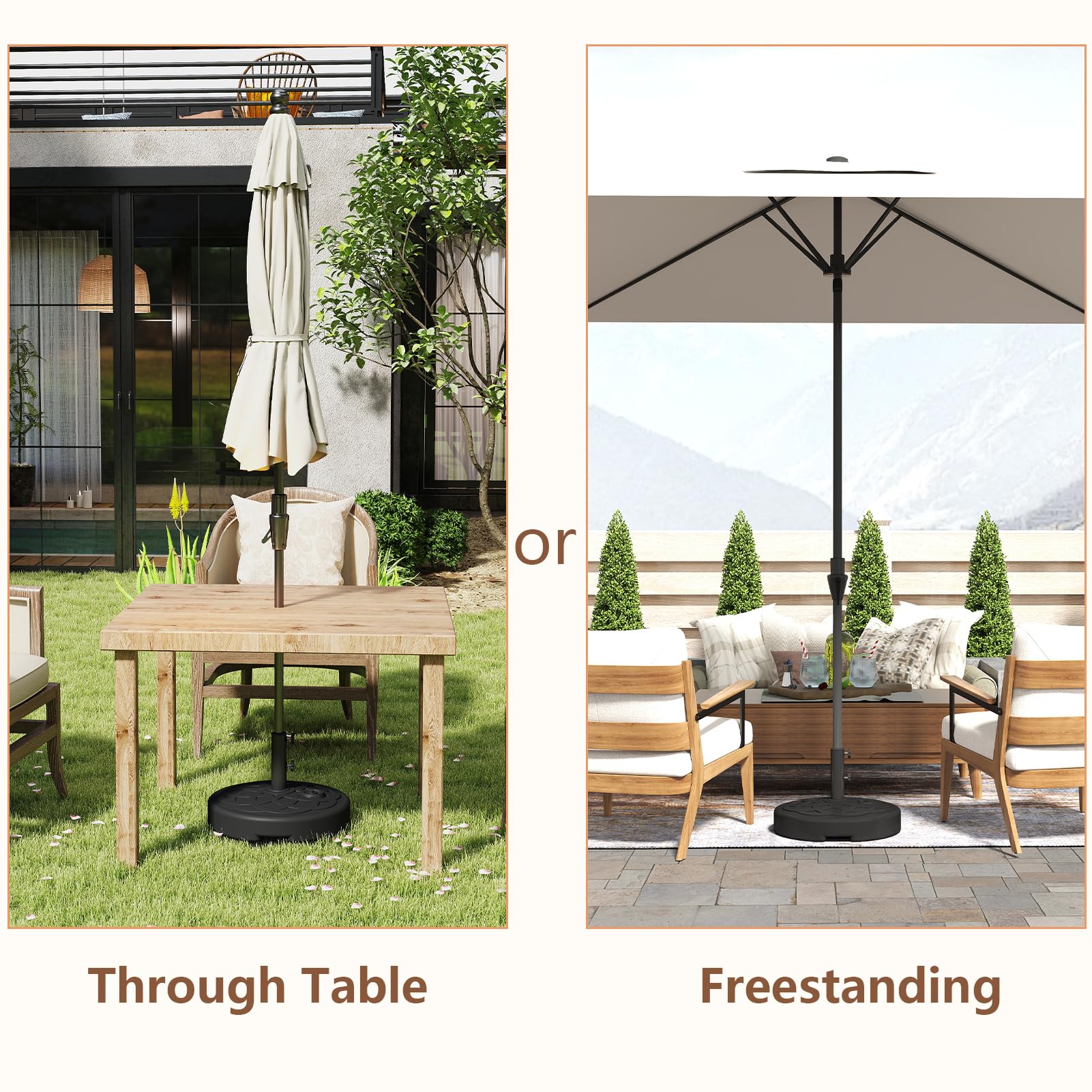 C-Hopetree 51kg Heavy Duty Water Fillable Base Stand for Outdoor Patio Garden Parasol Table Umbrella, Black - Image 6