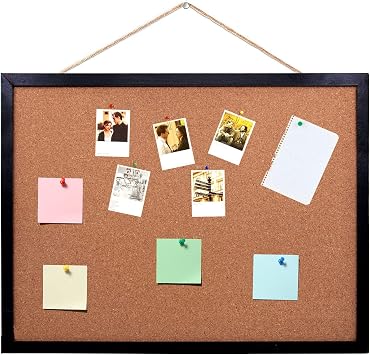 Black Cork Board Bulletin Board, 14.6"X 11" Cork Board, Oak Wood Finish Frame, Wall Mounted Cork Board for Office Home and SchoolPins, Eye Bolts, gaskets, Screws