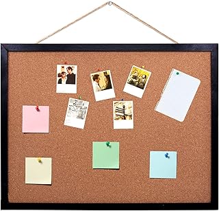 Black Cork Board Bulletin Board, 14.6"X 11" Cork Board, Oak Wood Finish Frame, Wall Mounted Cork Board for Office Home and School(Pins, Eye Bolts, gaskets, Screws)