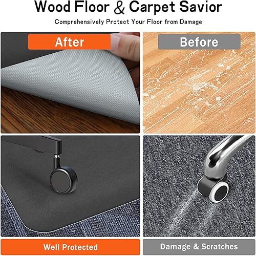 Miniatura 4 de Tapete para silla de oficina para suelos duros, antideslizante, resistente para debajo del escritorio, para suelos de madera, 51 x 63 pulgadas,