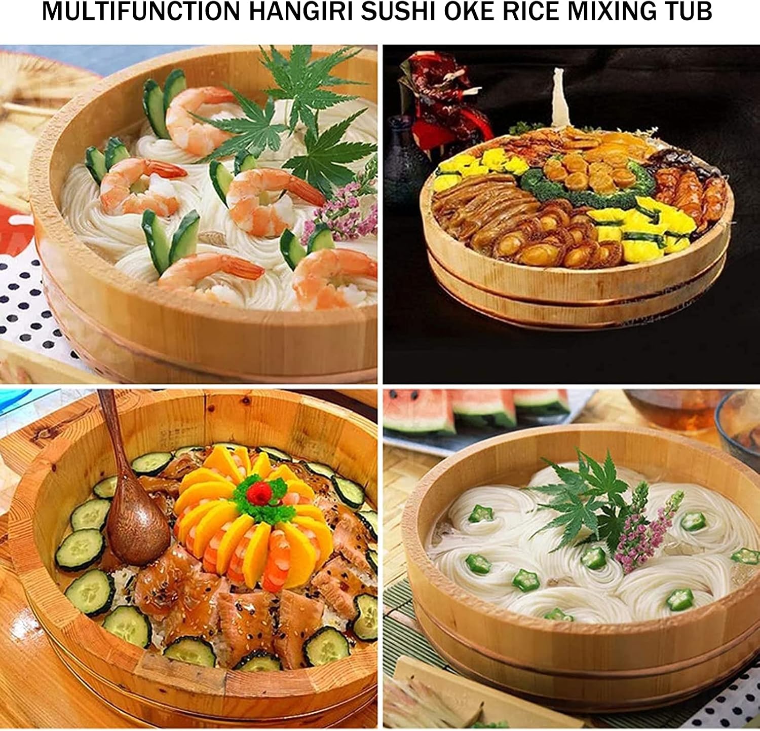 Hangiri Wooden Sushi Oke Tub Rice Mixing Bowl for Restaurant Home Kitchen Tool,52x13cm (36x8cm)