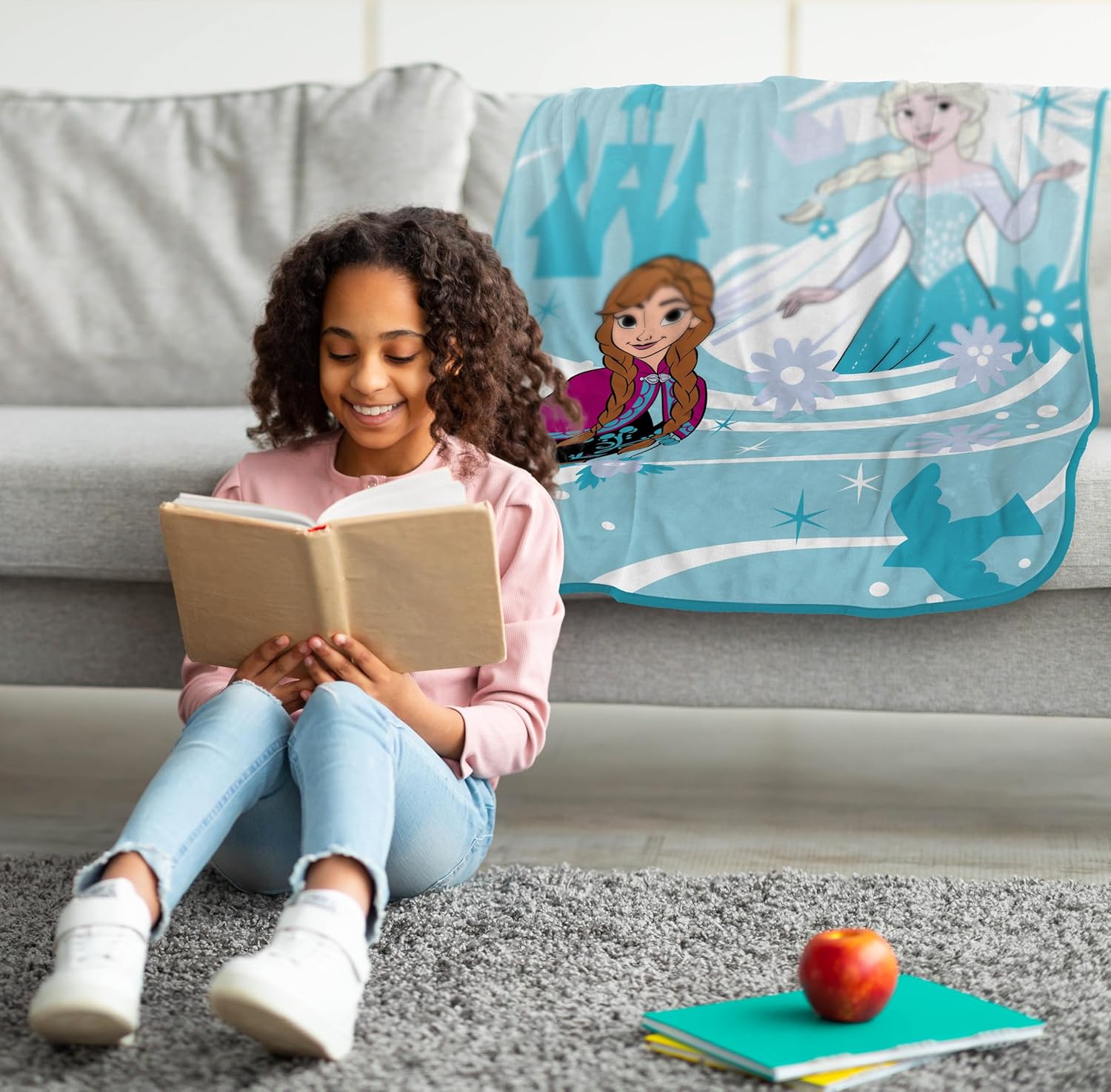 Jay Franco Kids Plush Throw Blanket – Soft & Cozy Fleece Throw for Bedroom & Couch Décor, Official Licensed Product, Blue - Frozen, 40x50 - Travel Blanket - Image 2