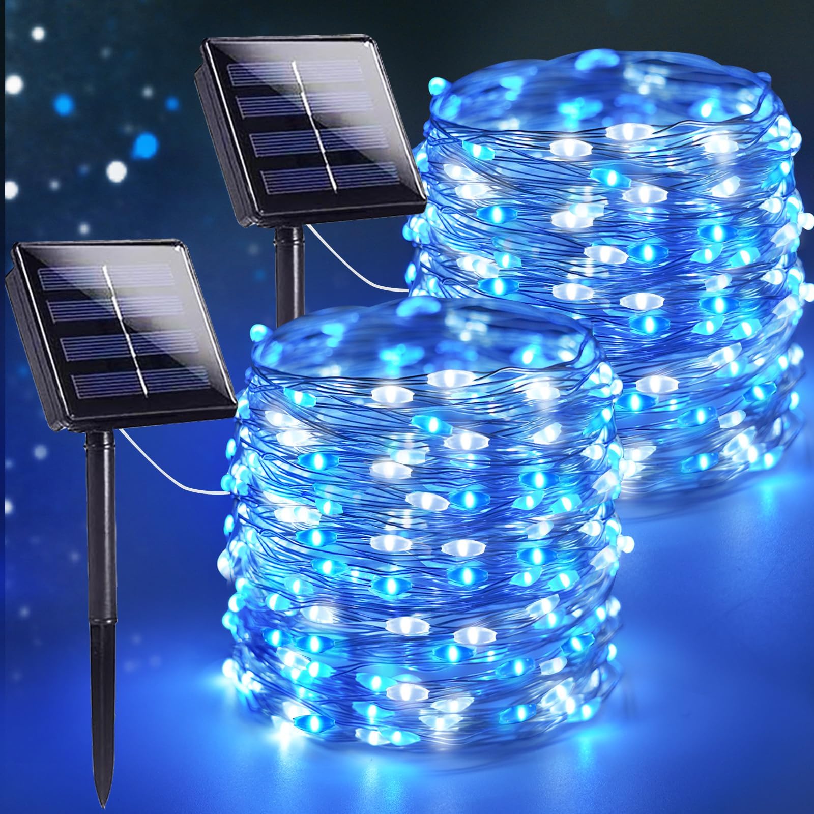 Extra-Long 144FT Solar String Lights for Outside, 2 Pack 400LED Solar Fairy Lights Outdoor Waterproof, Copper Wire with 8 Modes Solar Powered Twinkle Lights for Tree Party Xmas Decor (Blue and White)