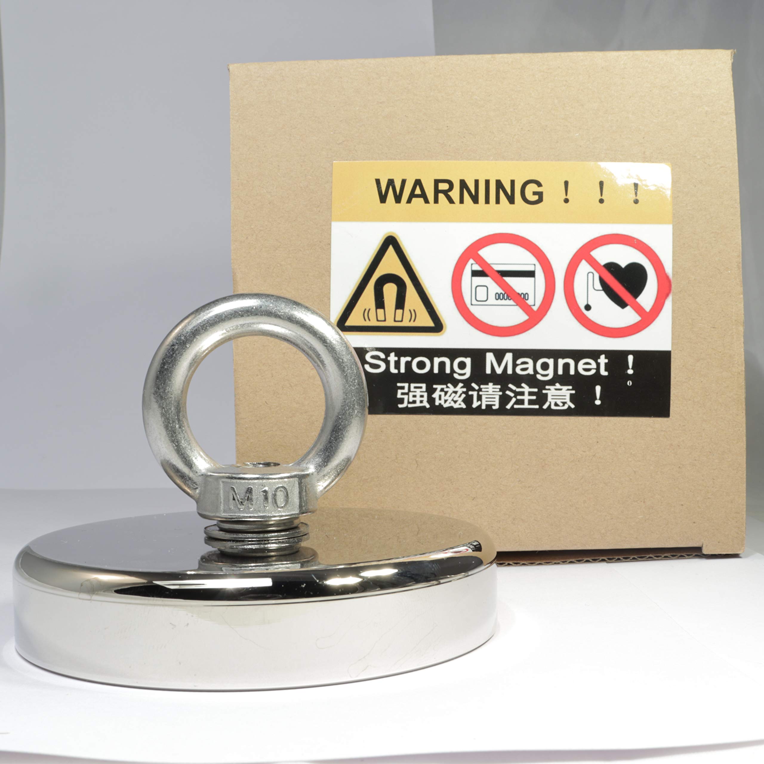 Aimant en néodyme – Pince plate avec écrou à bague – Aimant en pot 90 mm – 340 kg Force de traction – Œillet M10 – Aimant à œillet
