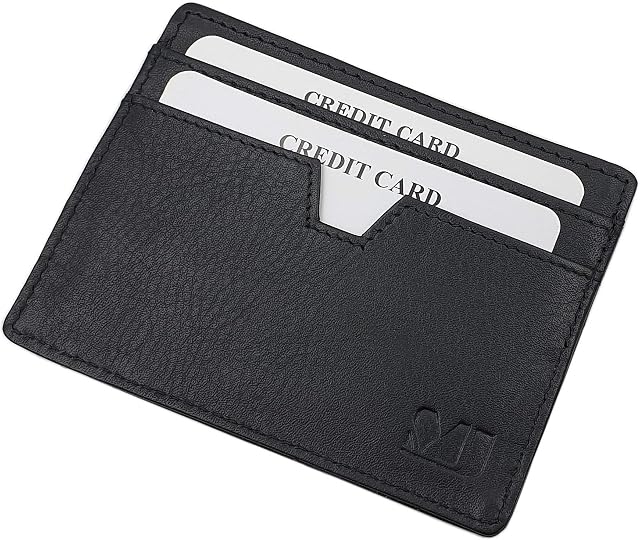 myledershop Wyjątkowo płaskie skórzane etui na karty kredytowe z wegańskiej skóry bydlęcej w 3 różnych kolorach (czarny)