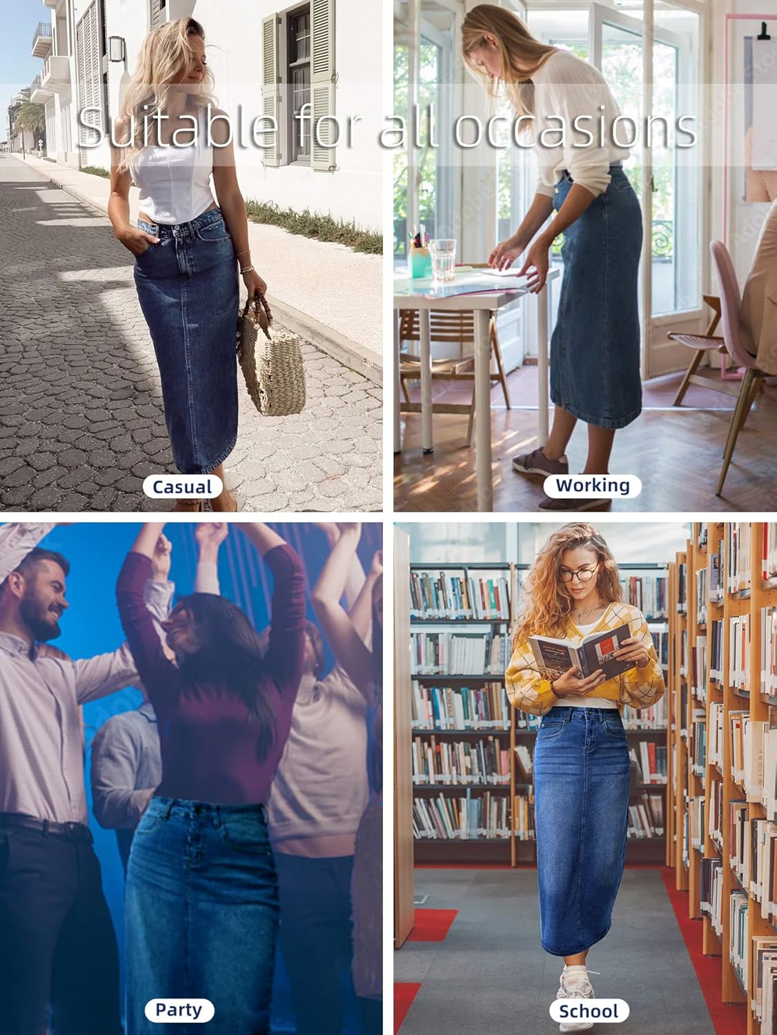 Long Denim Skirt for Women Casual A-Line Denim Maxi Skirt Stretch High Waisted Jean Skirt with Pocket Blue - Image 5