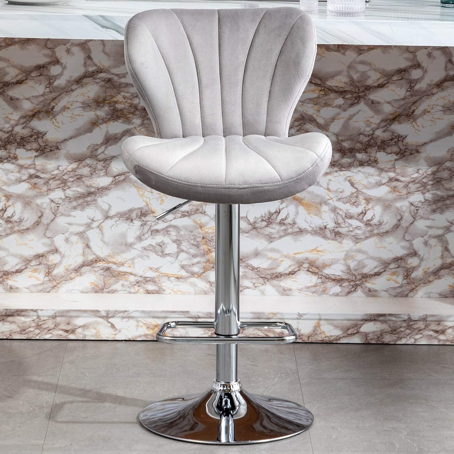 BTEXPERT Set of 2, Premium upholstered Dining 24.4-33" High Back Stool Bar Chairs, Pack Grey Velvet