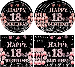 40PCS 18th Birthday Decorations for Girls Rose Gold Sweet Eighteen Years Old Birthday Party Tableware Include 18th Birthday Paper Plates and Napkins for Girls Kids Children