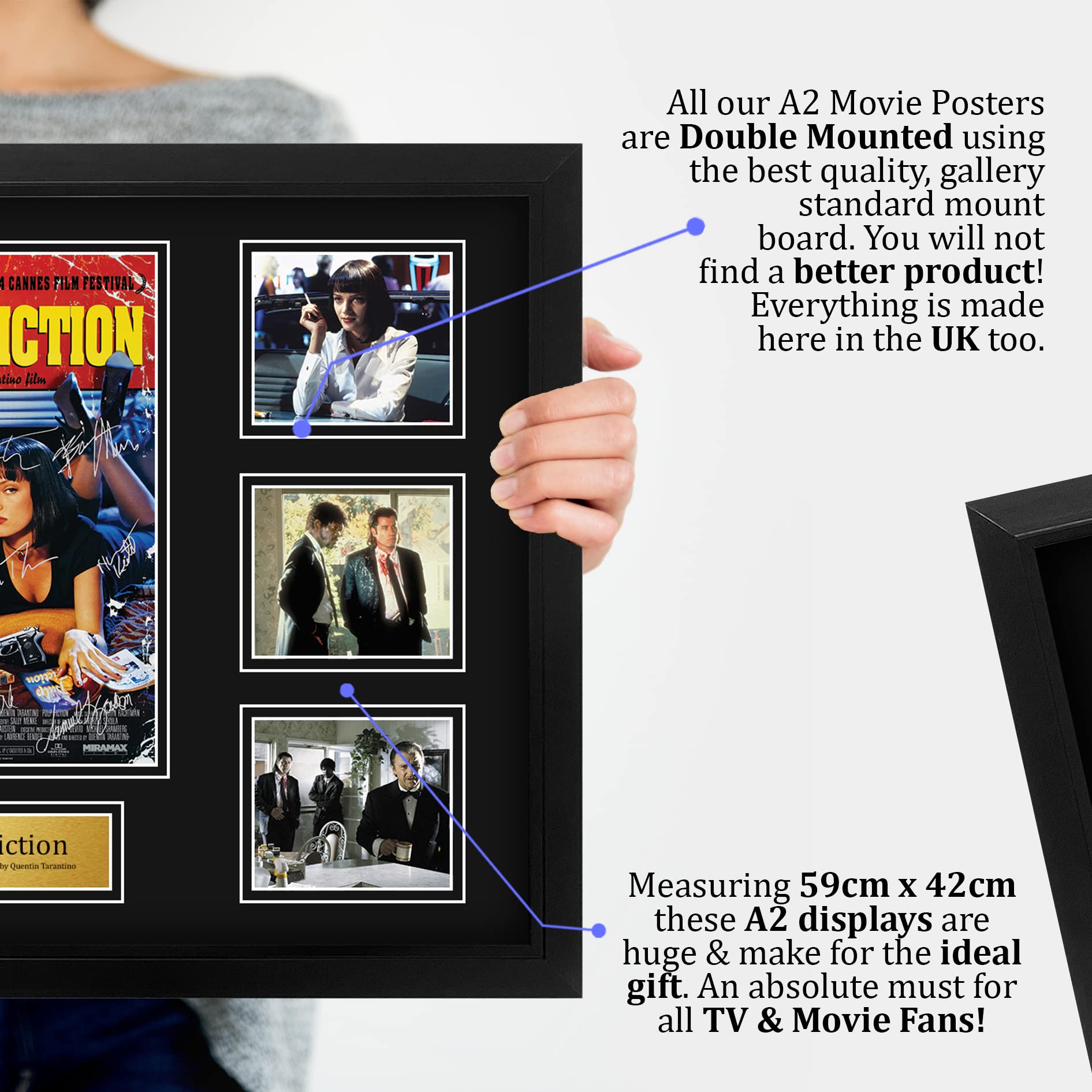 HWC Trading Pulp Fiction Regali Stampati Autografo Firmato Presentazione Display Per Gli Appassionati Di Memorabilia Di Film - A2 Incorniciato
