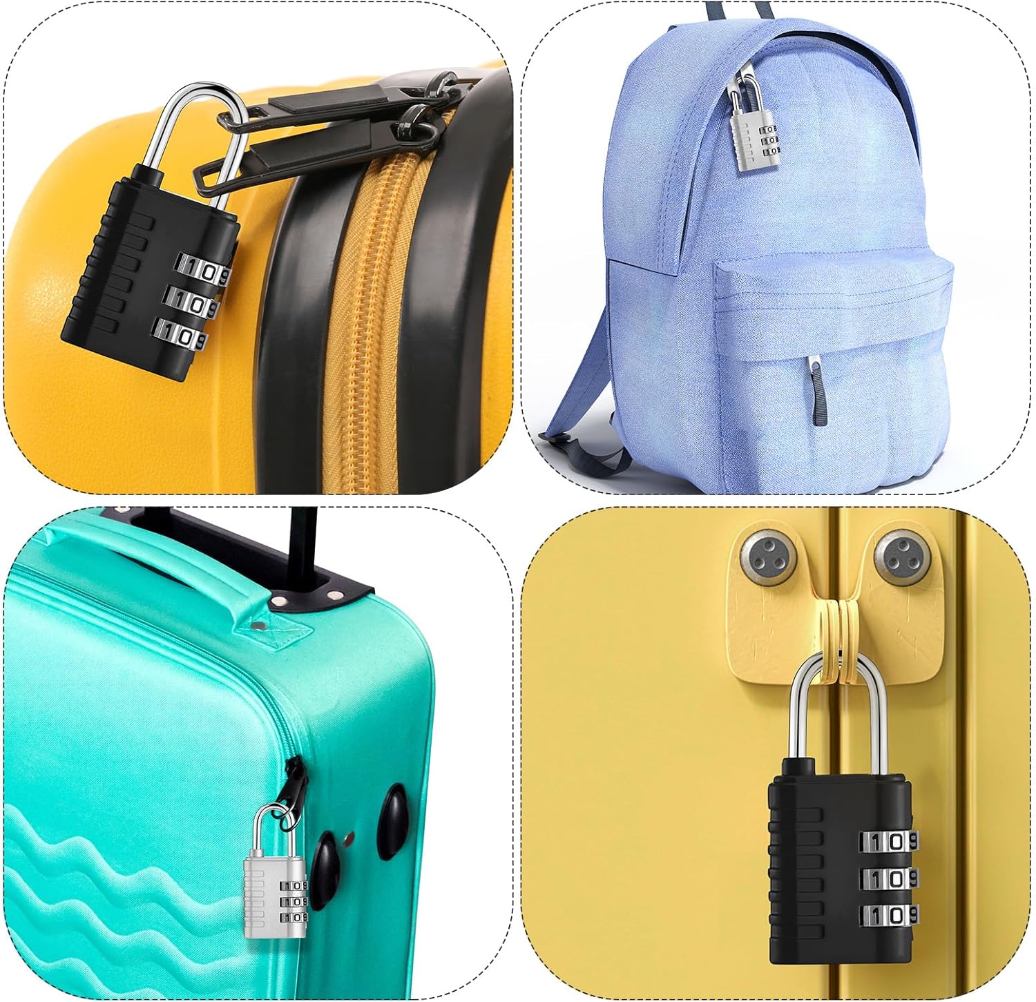 Kenning 30 Pcs 3 Digit Combination Padlocks Black Silver Gym Locker Lock Resettable Combination Lock with Key Waterproof Employee Small Padlock for Travel Luggage Backpacks Case Cabinets