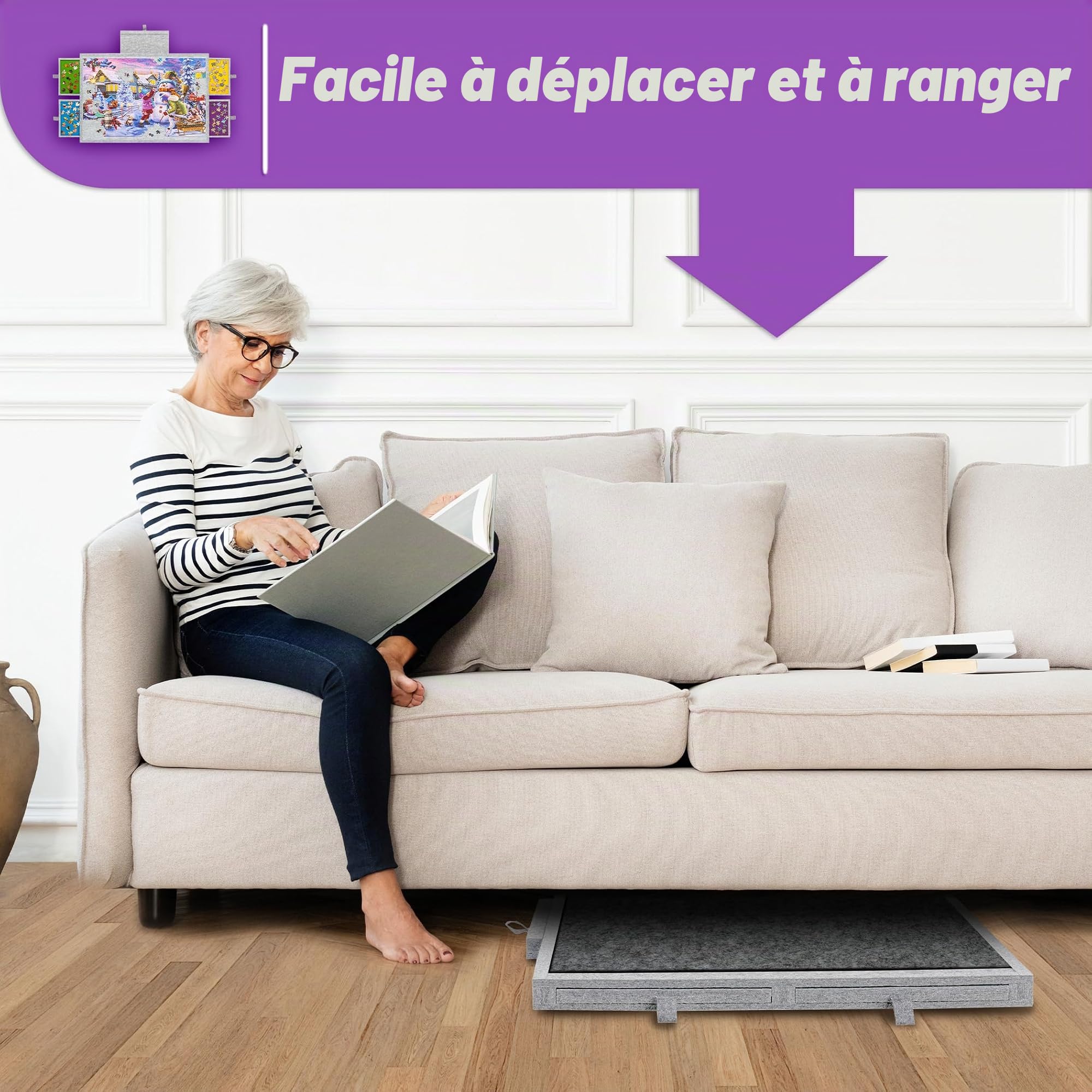 Tektalk Table de Puzzle Portable avec Support/Support réglable intégré et Housse Amovible, Plateau de Puzzle en Feutre Super léger à 3 Angles d'inclinaison, jusqu'à 1000 pièces, Gris Clair