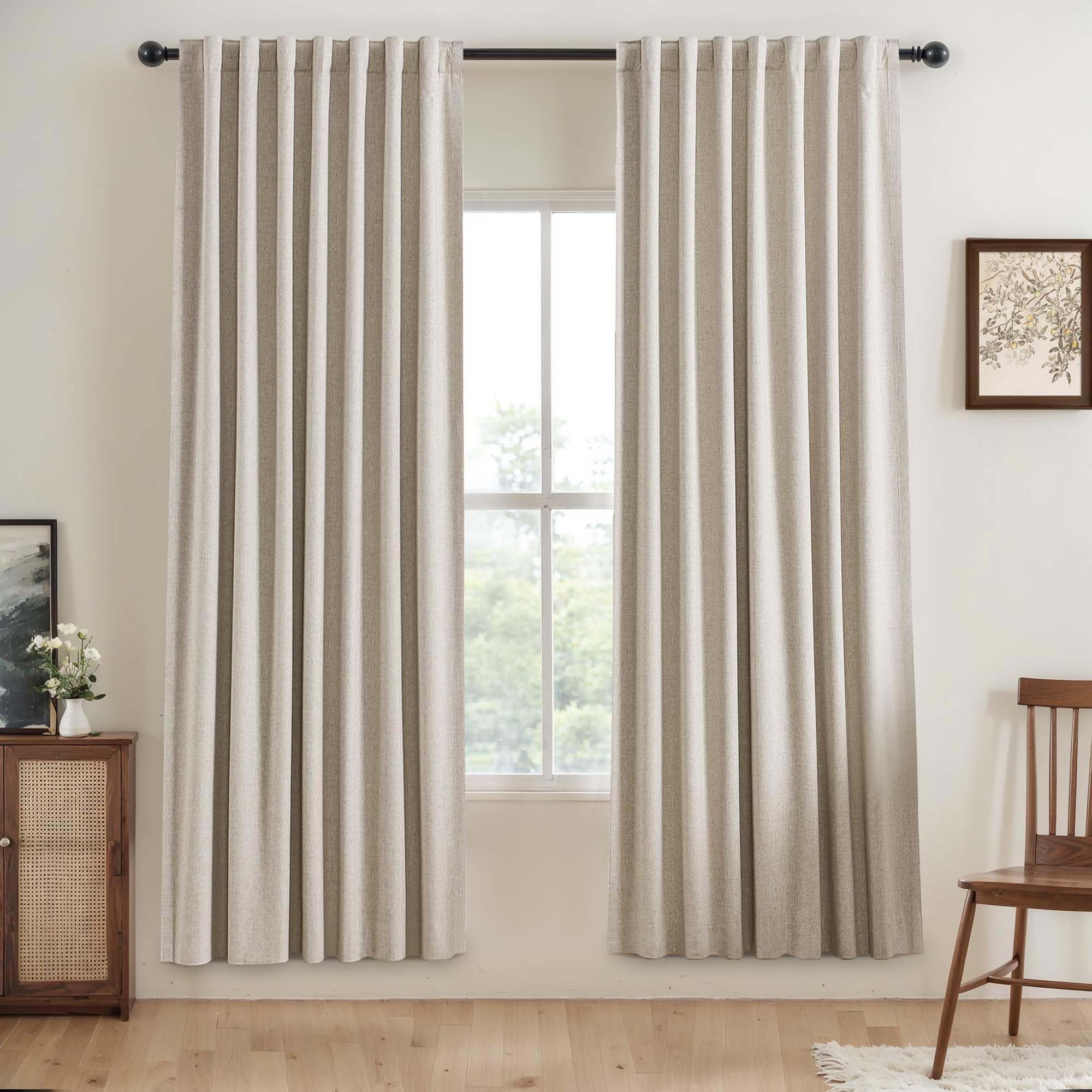 UHITECH Linen Cream Ivory Living Room Curtains 80 Inch Long Blackout Curtain for Bedroom 2 Panels Set Room Darkening Drapes Linen Black Out Thermal