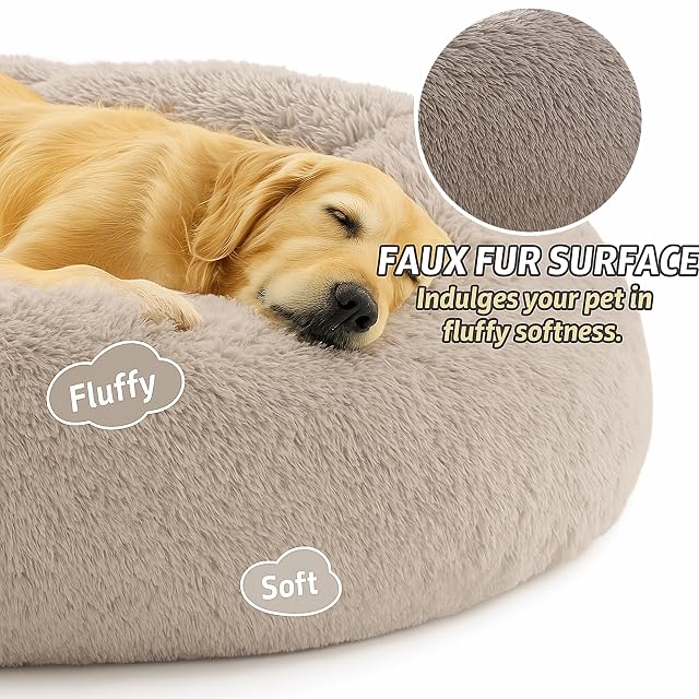 Foto 2 de 7 de Cama calmante para gatos, cama redonda de felpa esponjosa para perros, acogedora, suave, lavable